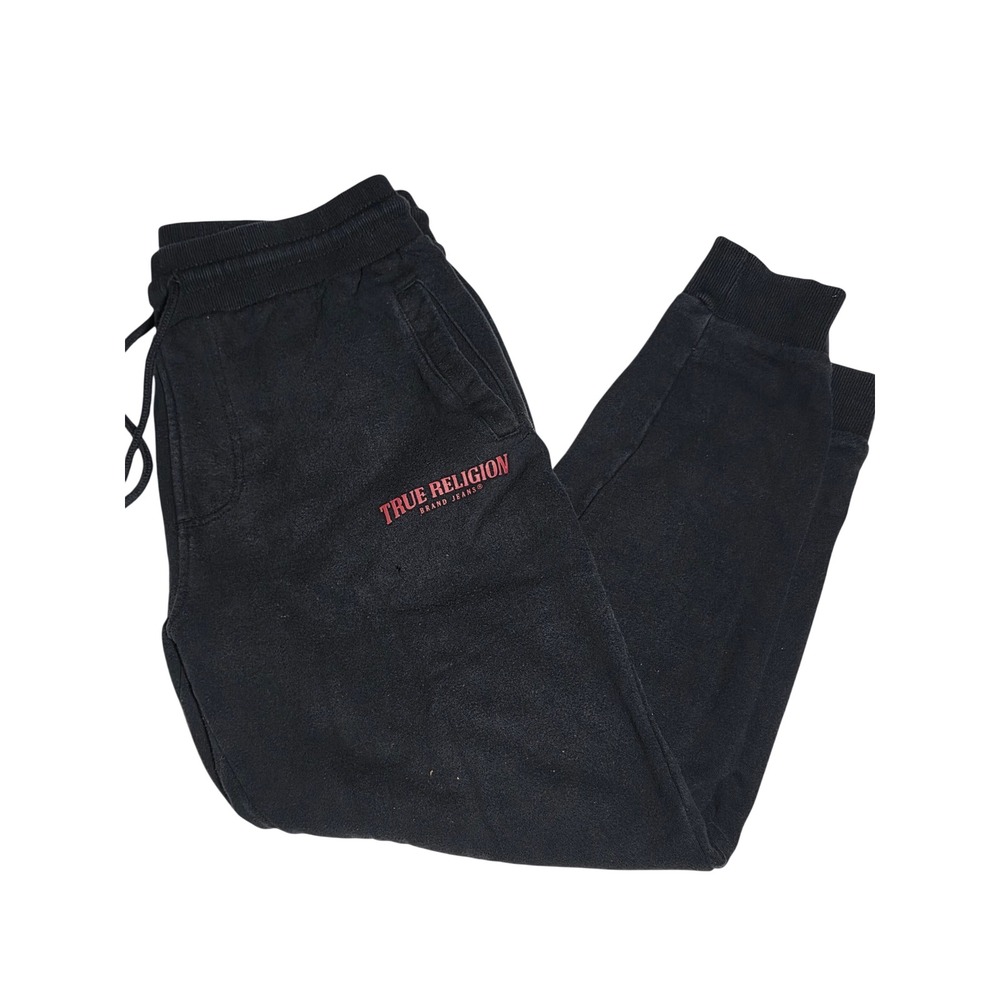 True Religion Mens Welt Pkt Jogger Pant Black Red Logo Fleece Sweatpants Size‎ M